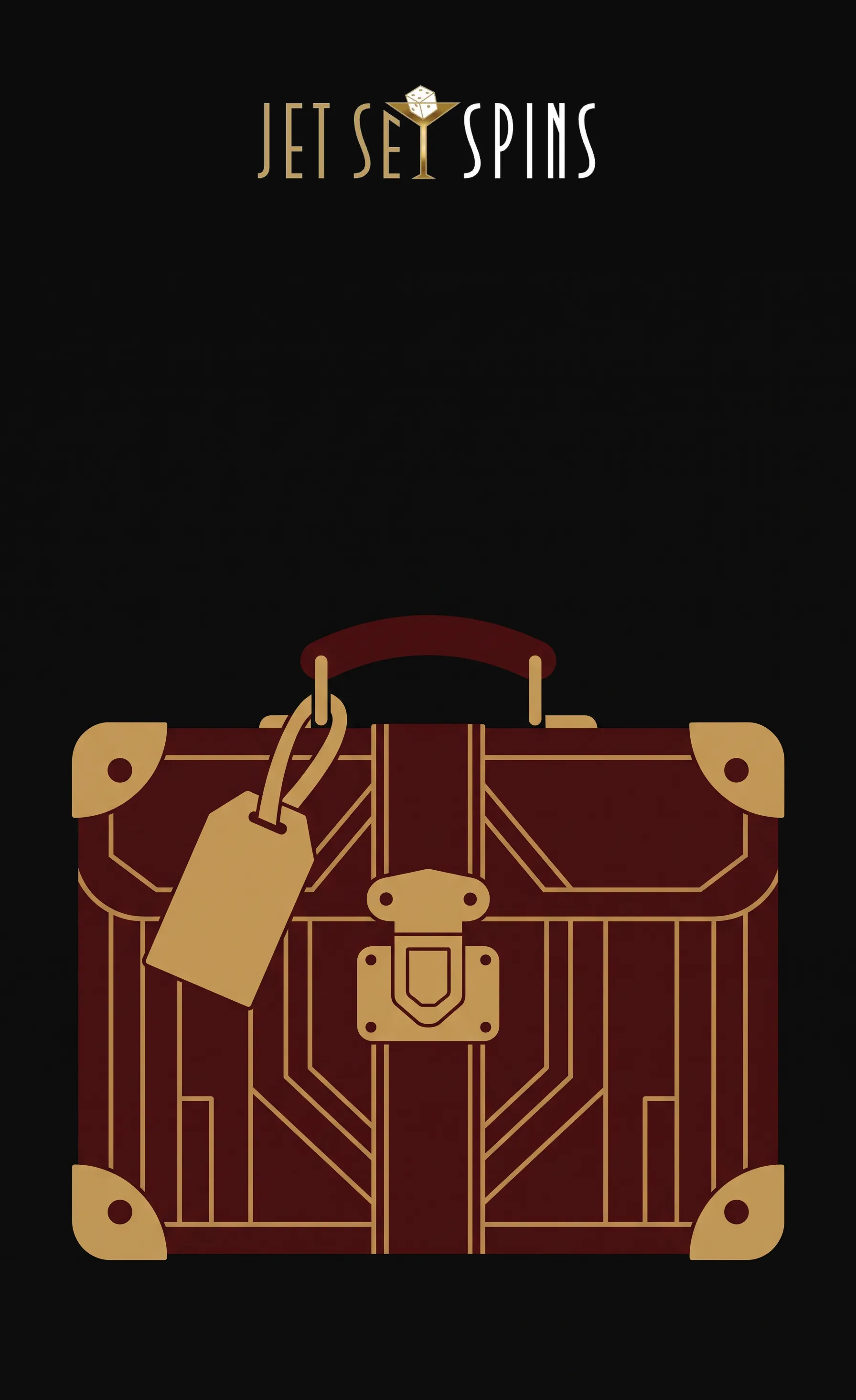 Jet Set Spins registration illustration in gold and burgundy