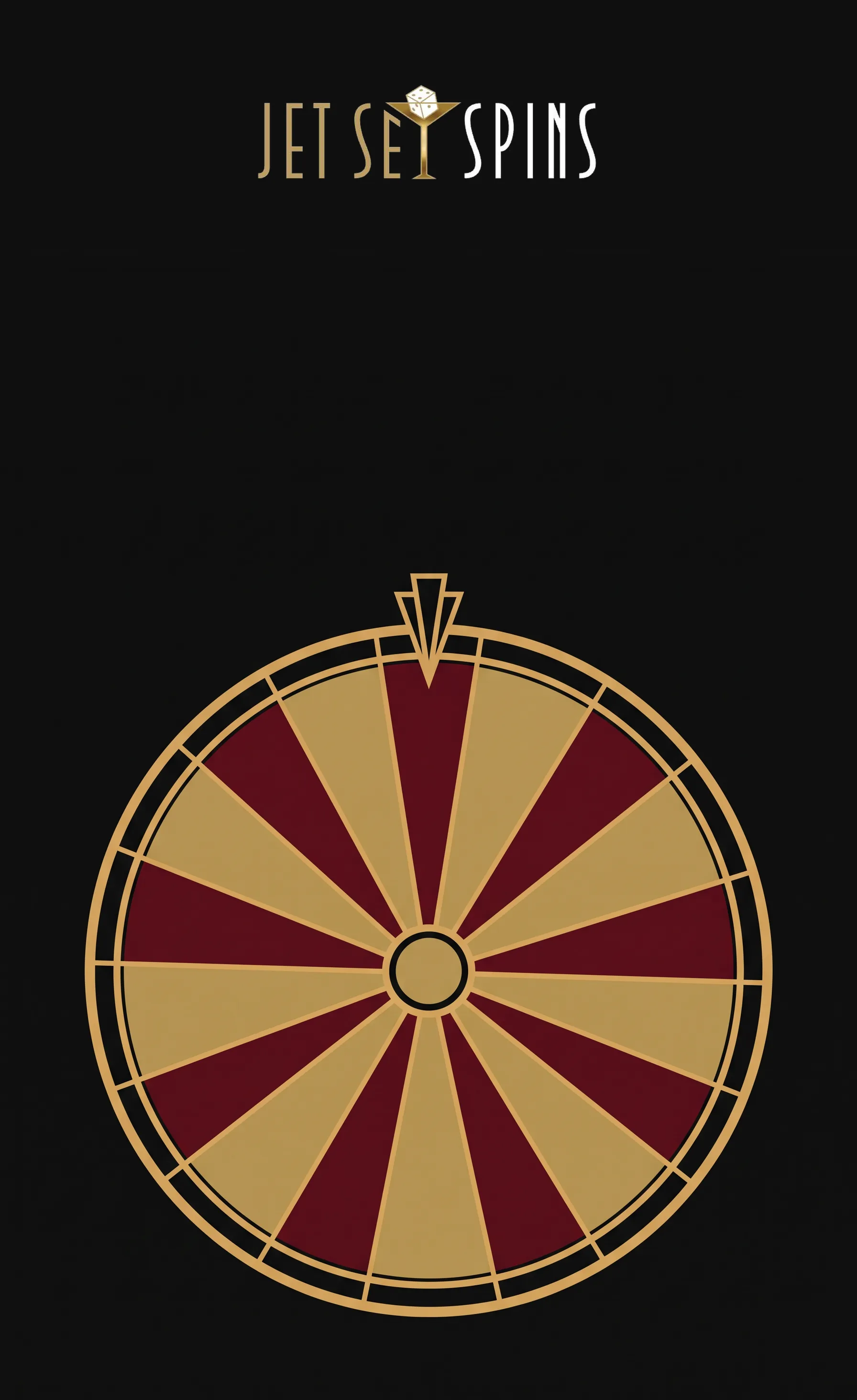 A golden roulette wheel with burgundy segments and the Jet Set Spins wordmark